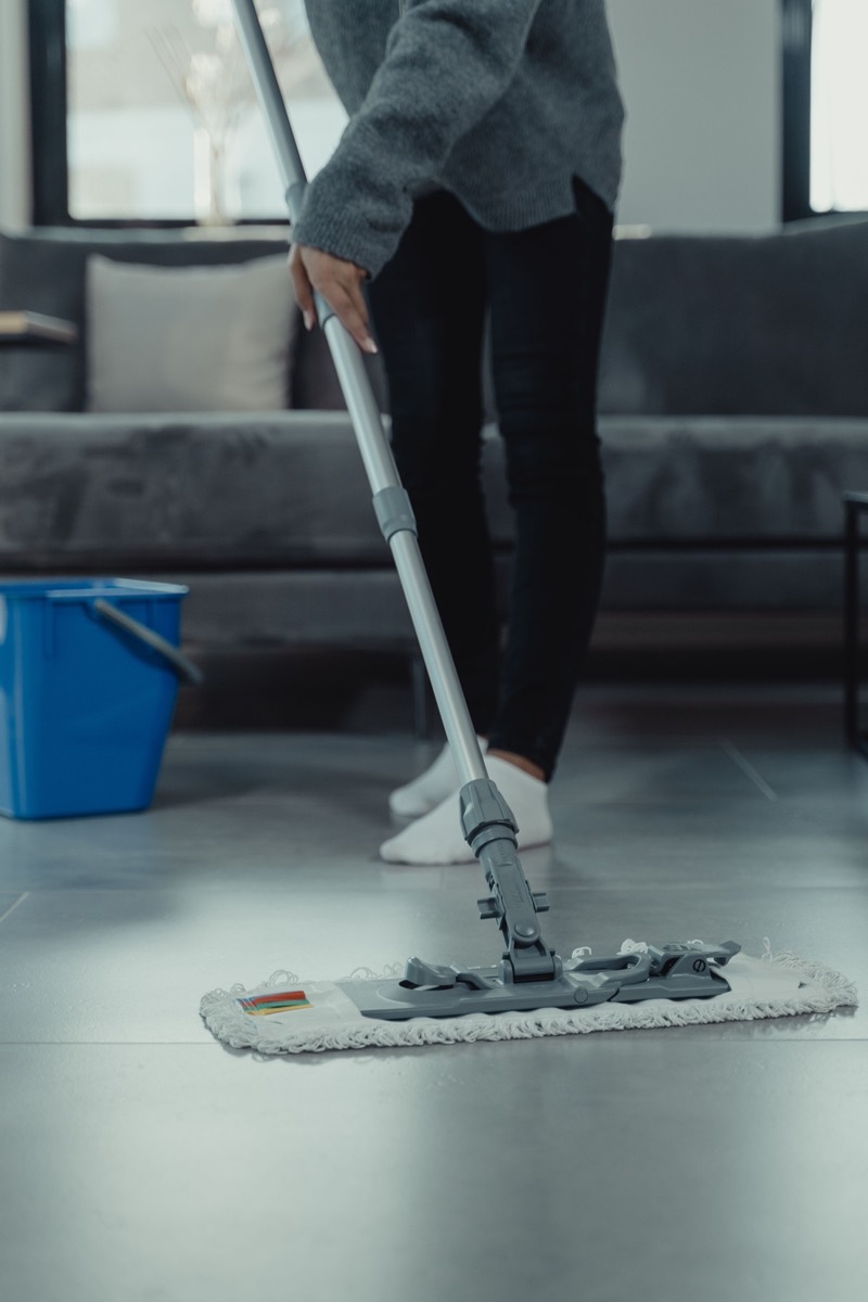 Warehouse floor being scrubbed clean
